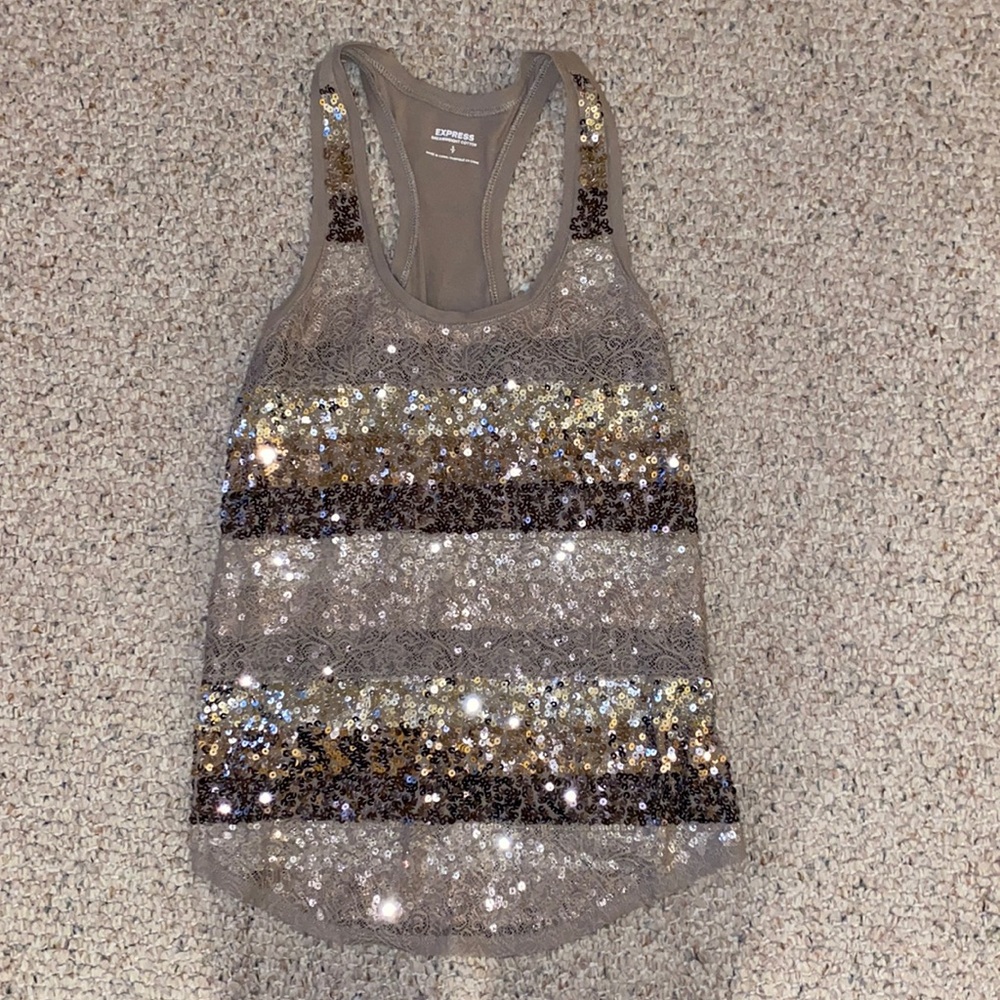 Sequin and lace brown tank top